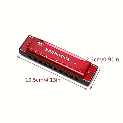 10 Hole Harmonica Mouth Organ | Puzzle Musical Instrument, Beginner Teaching, Playing Gift, Copper Core Resin, Available in, Pink, Red, Golden, Silvery Grey NovaCart