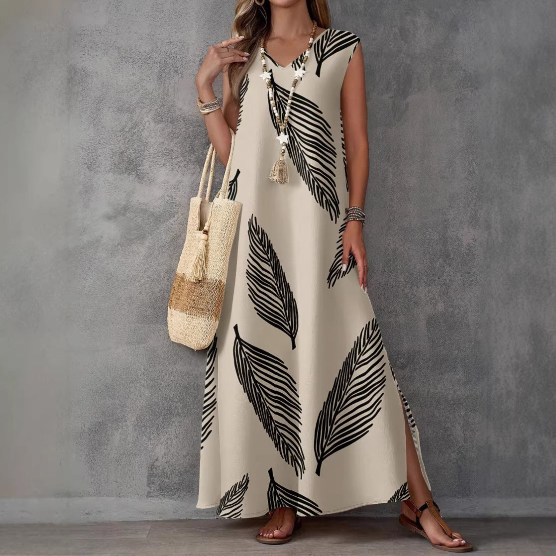 Printed V-Neck Sleeveless High-Waist Maxi Dress | 3 Colors FitiqueFit