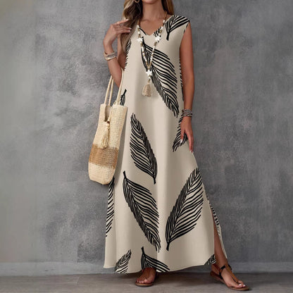 Printed V-Neck Sleeveless High-Waist Maxi Dress | 3 Colors FitiqueFit