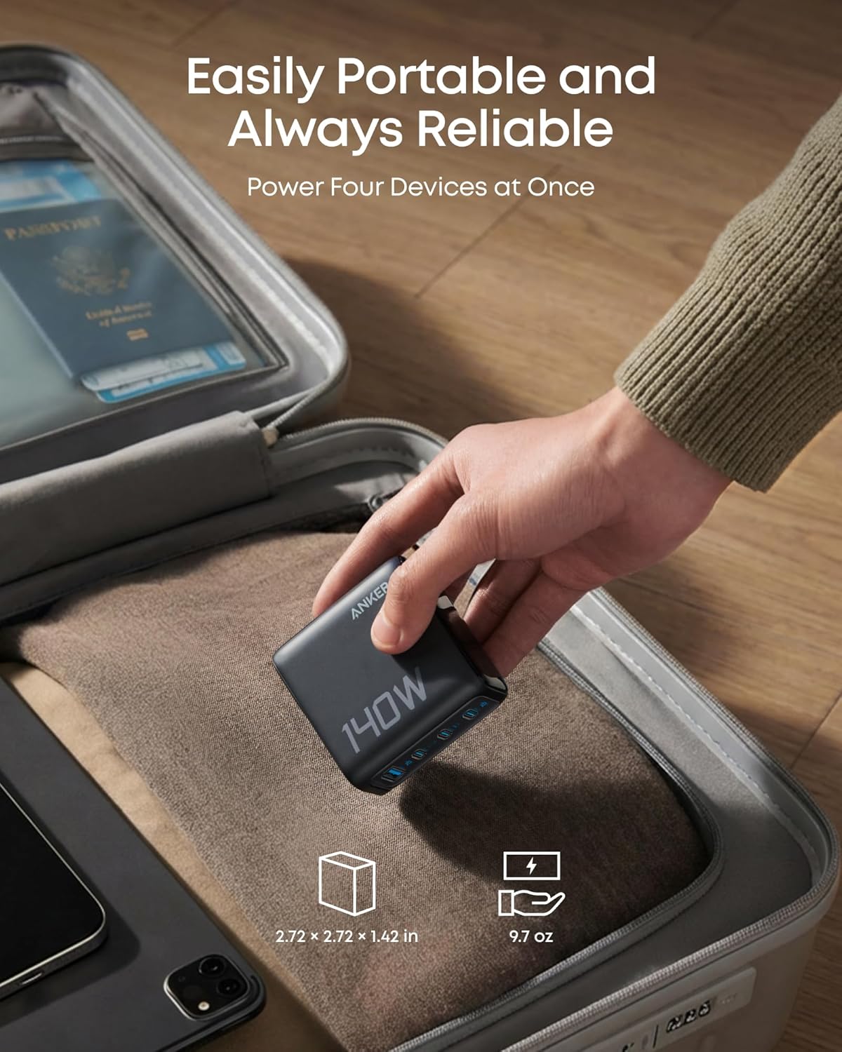 Anker Charger (140W, 4-Port, PD 3.1) with USB-C Cable Anker