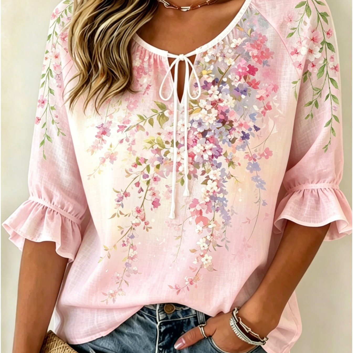 Women's Floral Print Three-Quarter Sleeve Shirt – Relaxed Retro FitiqueFit