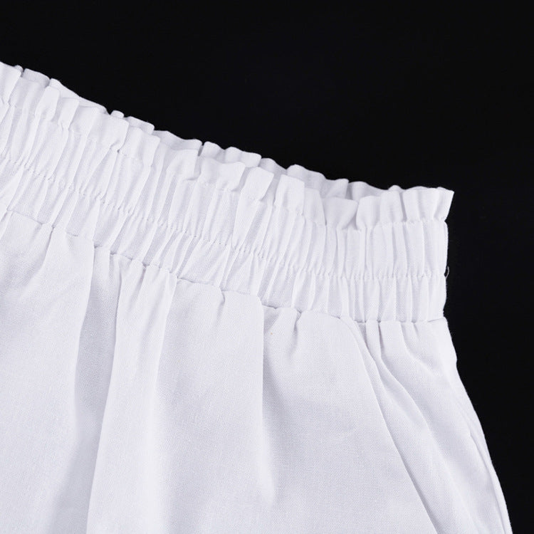 Women's Ruffled Linen-Blend Cropped Blouse & Shorts Set FitiqueFit