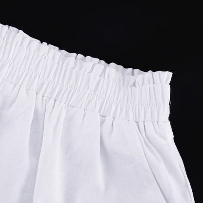 Women's Ruffled Linen-Blend Cropped Blouse & Shorts Set FitiqueFit