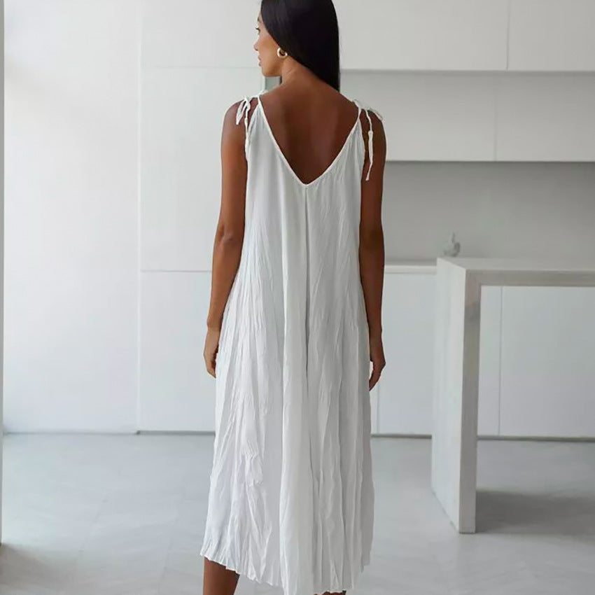 Autumn White Comfortable Sling Dress Grayceful LLC