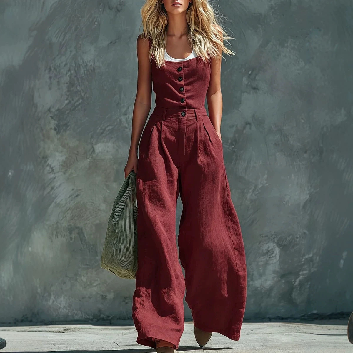 Women's Retro High-Waist Wide-Leg Jumpsuit – Vintage Button Closure Elegant FitiqueFit