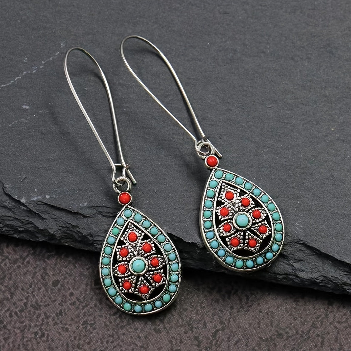 Boho Teardrop Earrings Alloy Ethnic Beads Flower Earrings Colorful Ear Jewelry NovaCart
