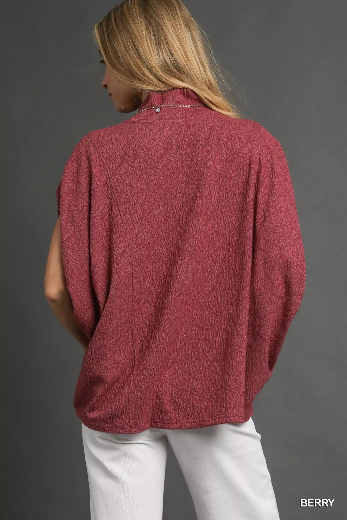 Umgee Textured Mock Neck Relaxed Top FitiqueFit