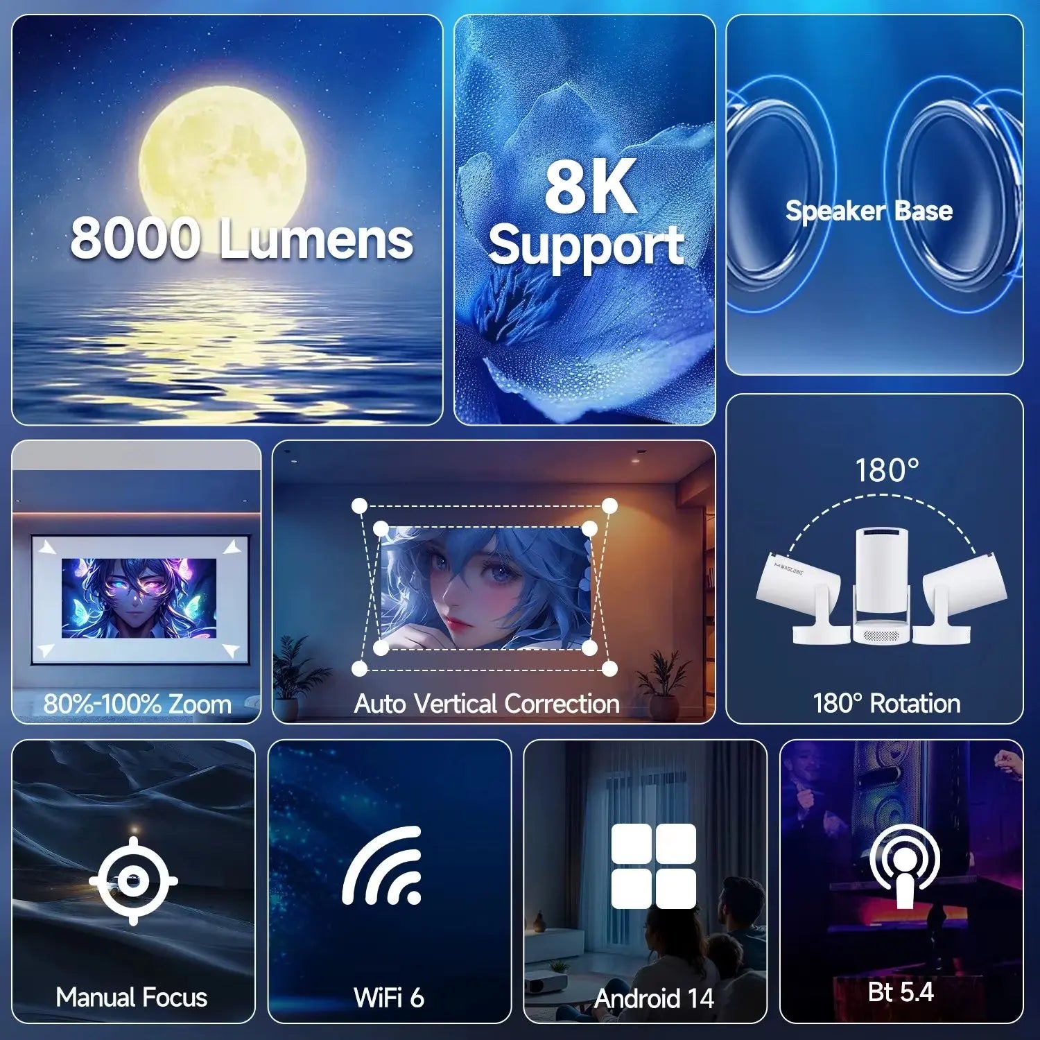 Experience Stunning 8K Visuals with the HY300 Pro Android 14 Projector - Dual WiFi6, Bluetooth 5.4, and 290 ANSI Lumens for Home Cinema and Outdoor Entertainment