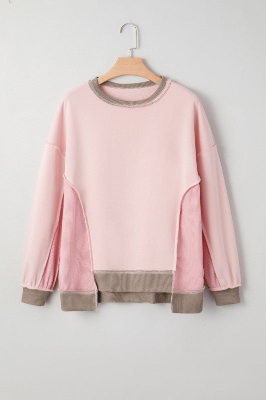 Colorblock Waffle Patchwork Oversize Sweatshirt Shop Style & More | Fresh Looks, Everyday Deals & Free Shipping