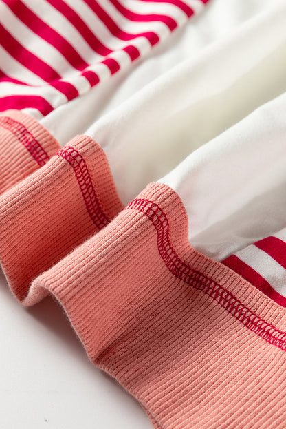 Red Stripe Color Block Patchwork Seam Detail Plus Size Sweatshirt Garden Naked Curves