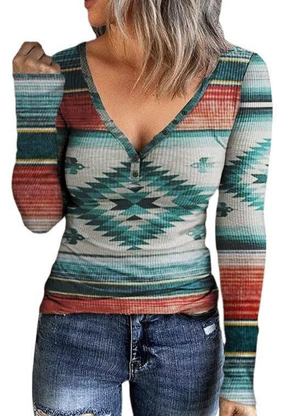 Tribal Roots V Neck Pullover | Boho Chic Long Sleeve T-Shirt Country in My Heart