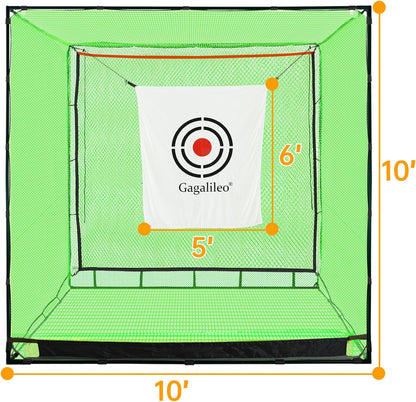 Golf Cage Net with Steel Frame and Target: 10X10X10FT Heavy Duty Practice Net for Backyard Driving & Indoor Driving Range Outdoor Training