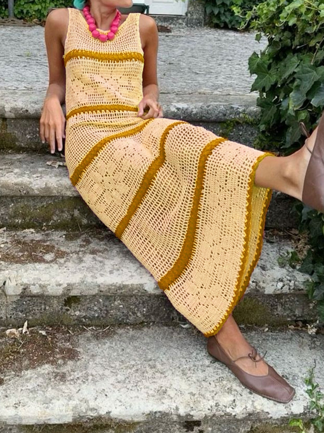 Knitted Sweater Contrast Color Vest Hollow Dress Grayceful LLC