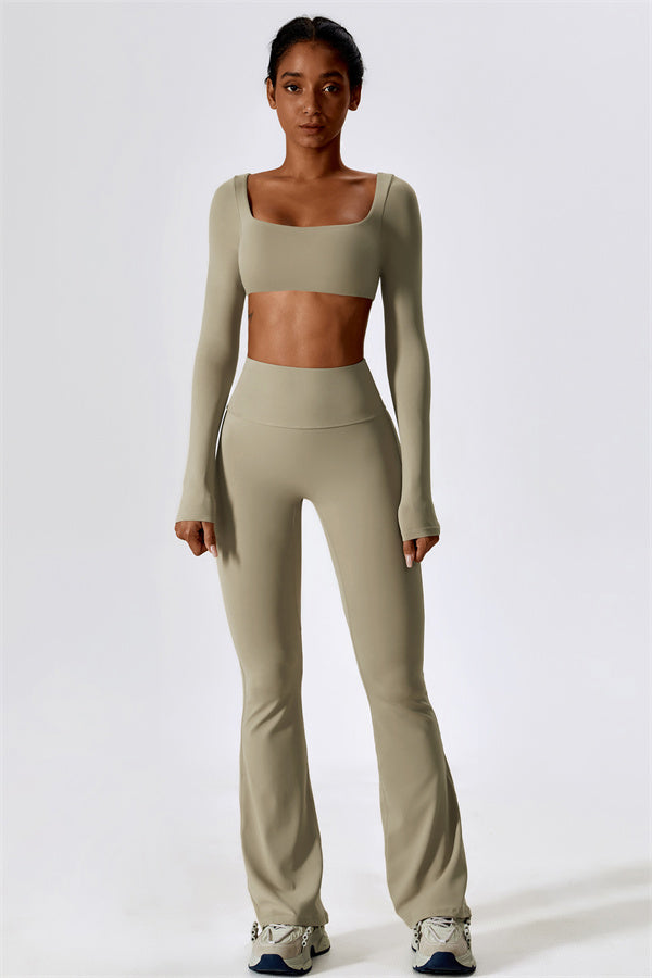 The Lily Belle Crop Top Flared Leggings 2-Piece Set Fitglutes Activewear Gymwear Sportswear & Workout Clothes