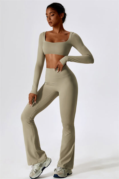 The Lily Belle Crop Top Flared Leggings 2-Piece Set Fitglutes Activewear Gymwear Sportswear & Workout Clothes