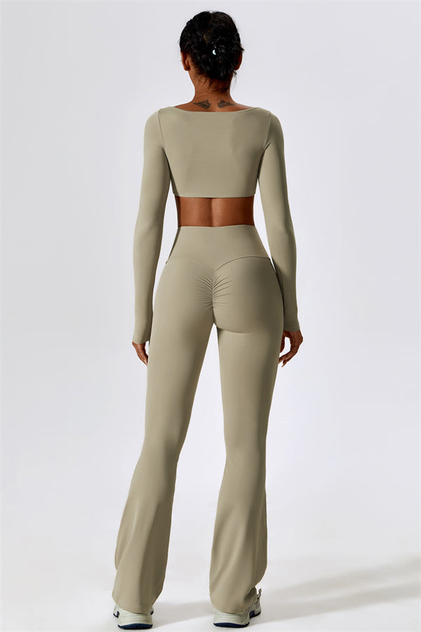 The Lily Belle Crop Top Flared Leggings 2-Piece Set Fitglutes Activewear Gymwear Sportswear & Workout Clothes