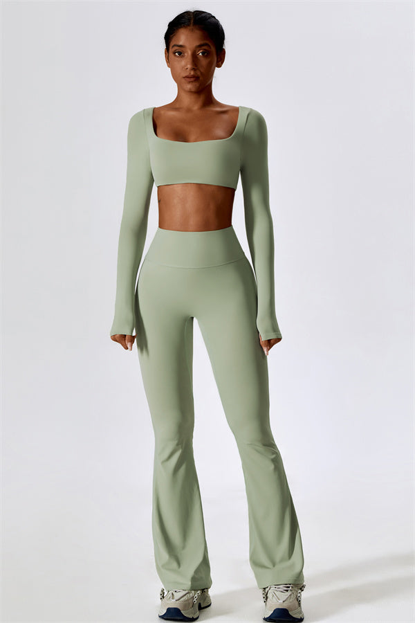 The Lily Belle Crop Top Flared Leggings 2-Piece Set Fitglutes Activewear Gymwear Sportswear & Workout Clothes