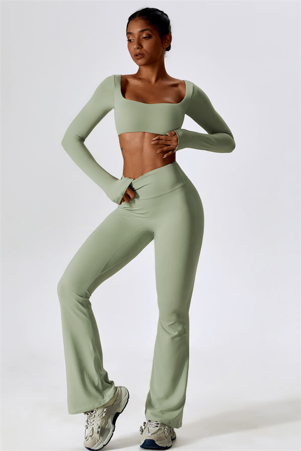 The Lily Belle Crop Top Flared Leggings 2-Piece Set Fitglutes Activewear Gymwear Sportswear & Workout Clothes