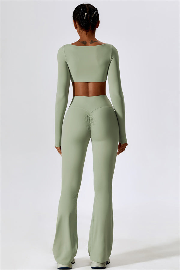 The Lily Belle Crop Top Flared Leggings 2-Piece Set Fitglutes Activewear Gymwear Sportswear & Workout Clothes