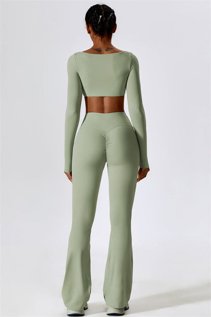 The Lily Belle Crop Top Flared Leggings 2-Piece Set Fitglutes Activewear Gymwear Sportswear & Workout Clothes