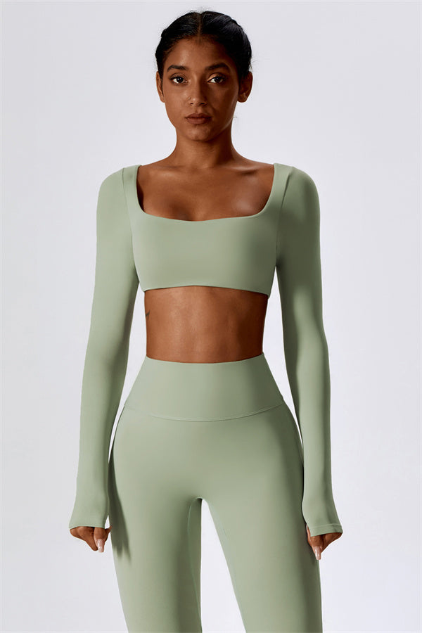 The Lily Belle Crop Top Flared Leggings 2-Piece Set Fitglutes Activewear Gymwear Sportswear & Workout Clothes