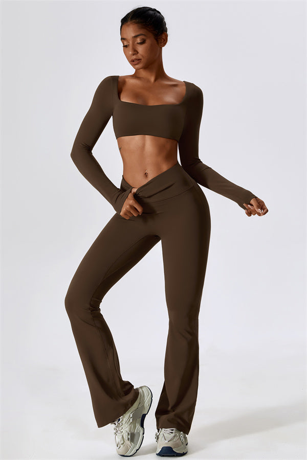 The Lily Belle Crop Top Flared Leggings 2-Piece Set Fitglutes Activewear Gymwear Sportswear & Workout Clothes