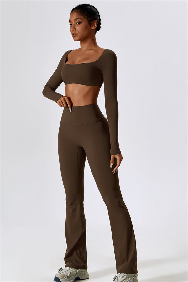 The Lily Belle Crop Top Flared Leggings 2-Piece Set Fitglutes Activewear Gymwear Sportswear & Workout Clothes