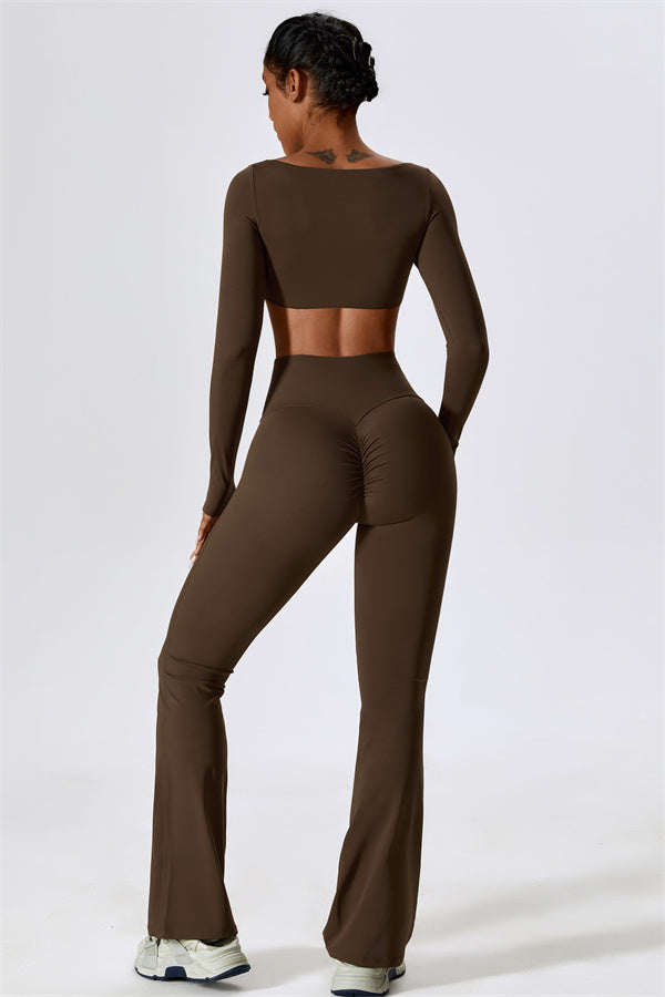 The Lily Belle Crop Top Flared Leggings 2-Piece Set Fitglutes Activewear Gymwear Sportswear & Workout Clothes