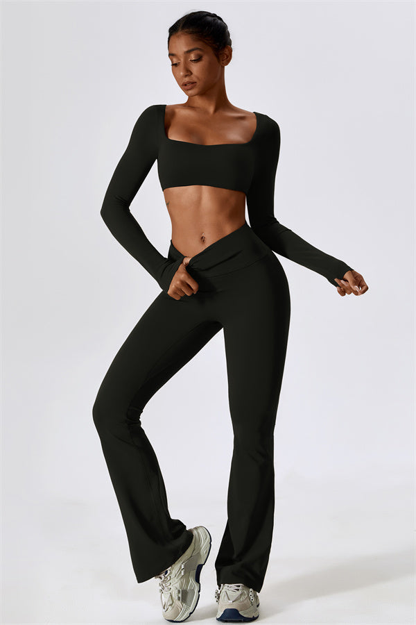 The Lily Belle Crop Top Flared Leggings 2-Piece Set Fitglutes Activewear Gymwear Sportswear & Workout Clothes