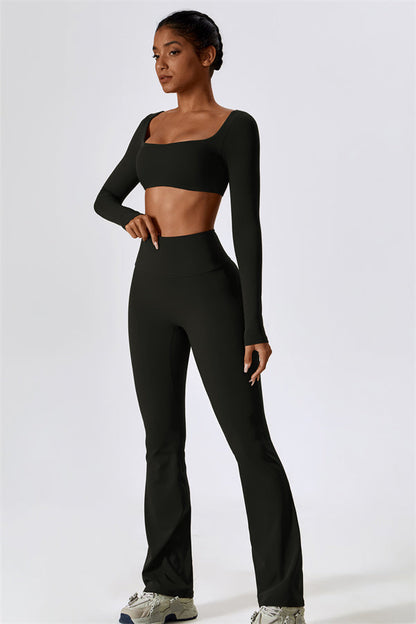 The Lily Belle Crop Top Flared Leggings 2-Piece Set Fitglutes Activewear Gymwear Sportswear & Workout Clothes