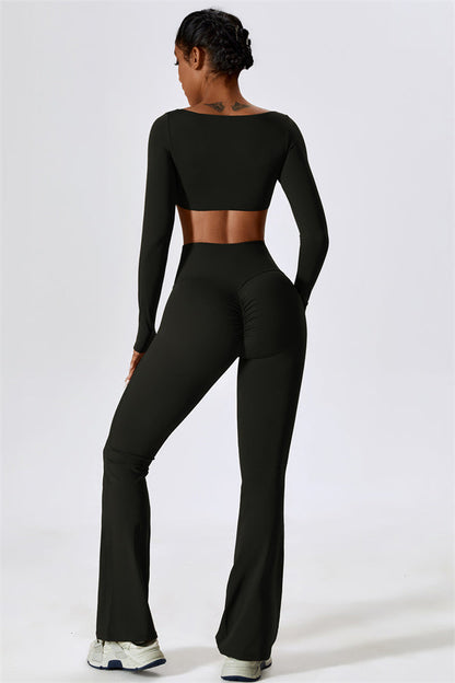 The Lily Belle Crop Top Flared Leggings 2-Piece Set Fitglutes Activewear Gymwear Sportswear & Workout Clothes