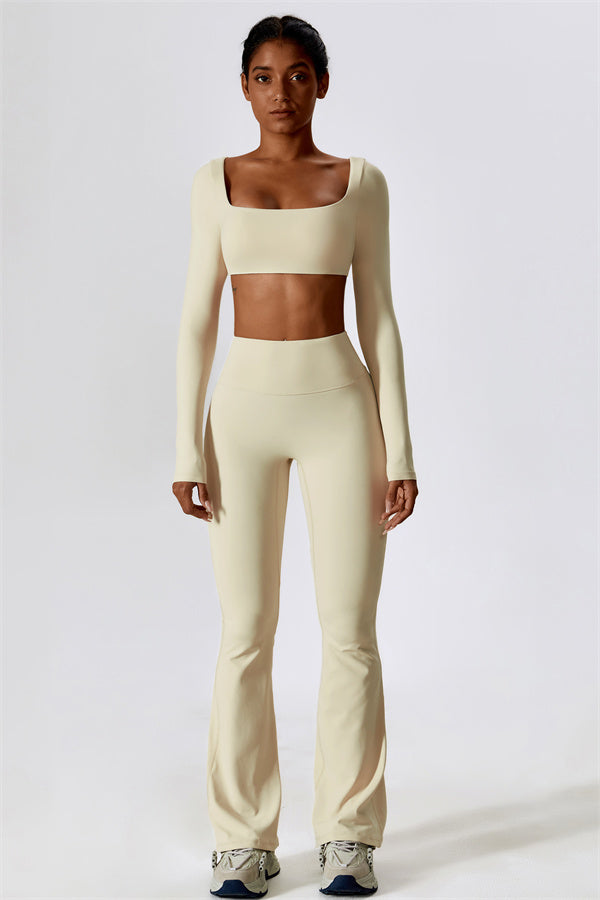 The Lily Belle Crop Top Flared Leggings 2-Piece Set Fitglutes Activewear Gymwear Sportswear & Workout Clothes