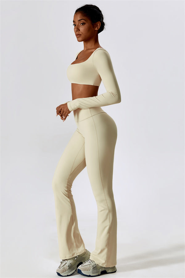The Lily Belle Crop Top Flared Leggings 2-Piece Set Fitglutes Activewear Gymwear Sportswear & Workout Clothes