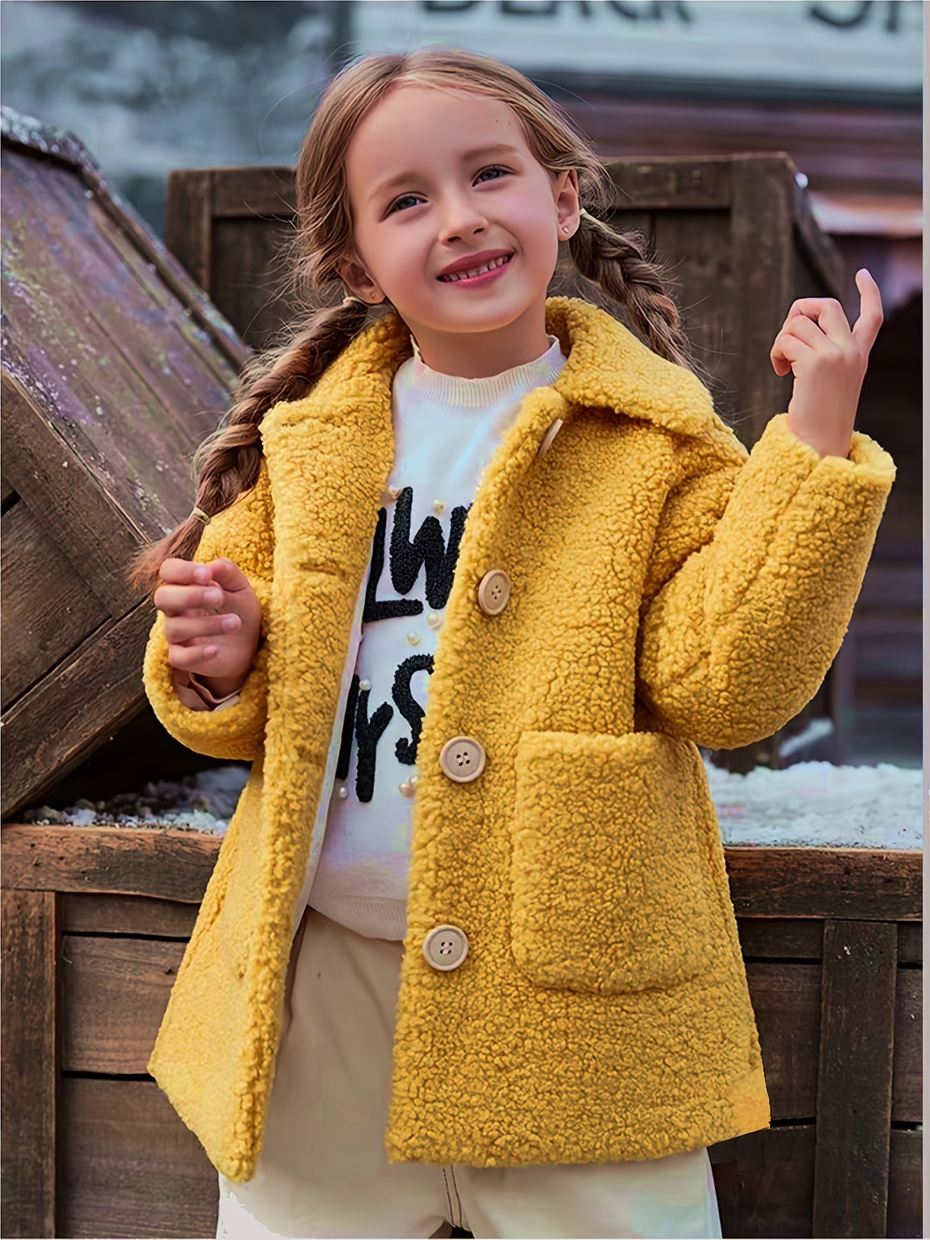 Girls' Lamb Fur Jacket | JOMAKE Korean-Style Lapel Collar, Two-Tone, Warm Windbreaker with Pockets, Lining, Button Closure, Long Sleeves for Winter NovaCart