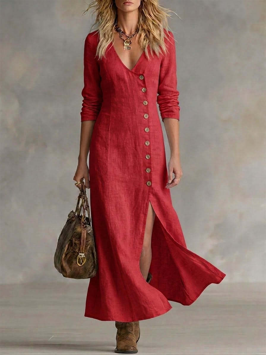Casual Cotton Linen Long Sleeve Women’s Dress FitiqueFit