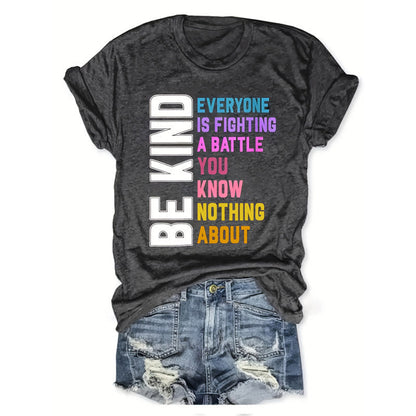 Women's Round Neck Short Sleeve T-Shirt With Slogan Print, Casual Summer Top FitiqueFit