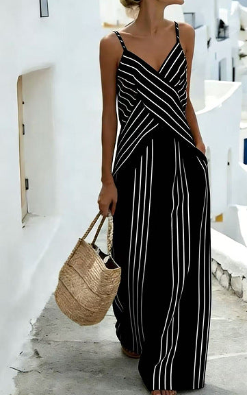 Women's Striped V-Neck Sleeveless Two-Piece Set FitiqueFit