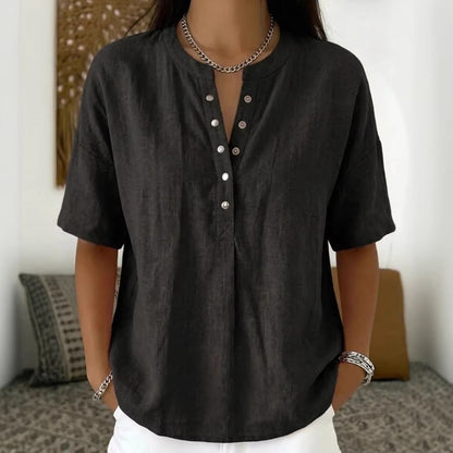 Women's Solid Color Loose-Fit Short-Sleeve Pullover Top FitiqueFit