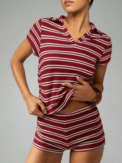 Striped Knit Short Sleeve Top & Shorts Set New Era Fashion LLc