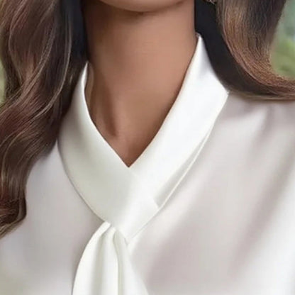 Women's Ribbon Detail Blouse, Lightweight Business Casual Shirt FitiqueFit