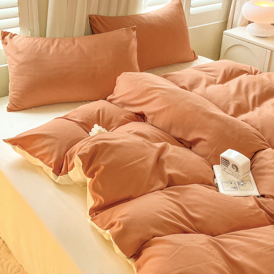 Solid Color Brushed Minimalist INS Style Four-Piece Bedding Set Quilt Cover and Sheet for Autumn and Winter Thickened Dormitory Use