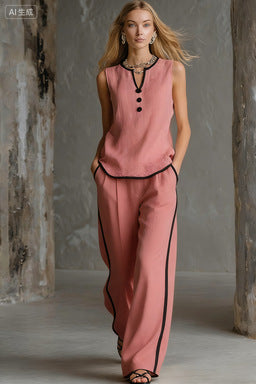 Women’s Sleeveless V-Neck Wide-Leg Pants Set FitiqueFit