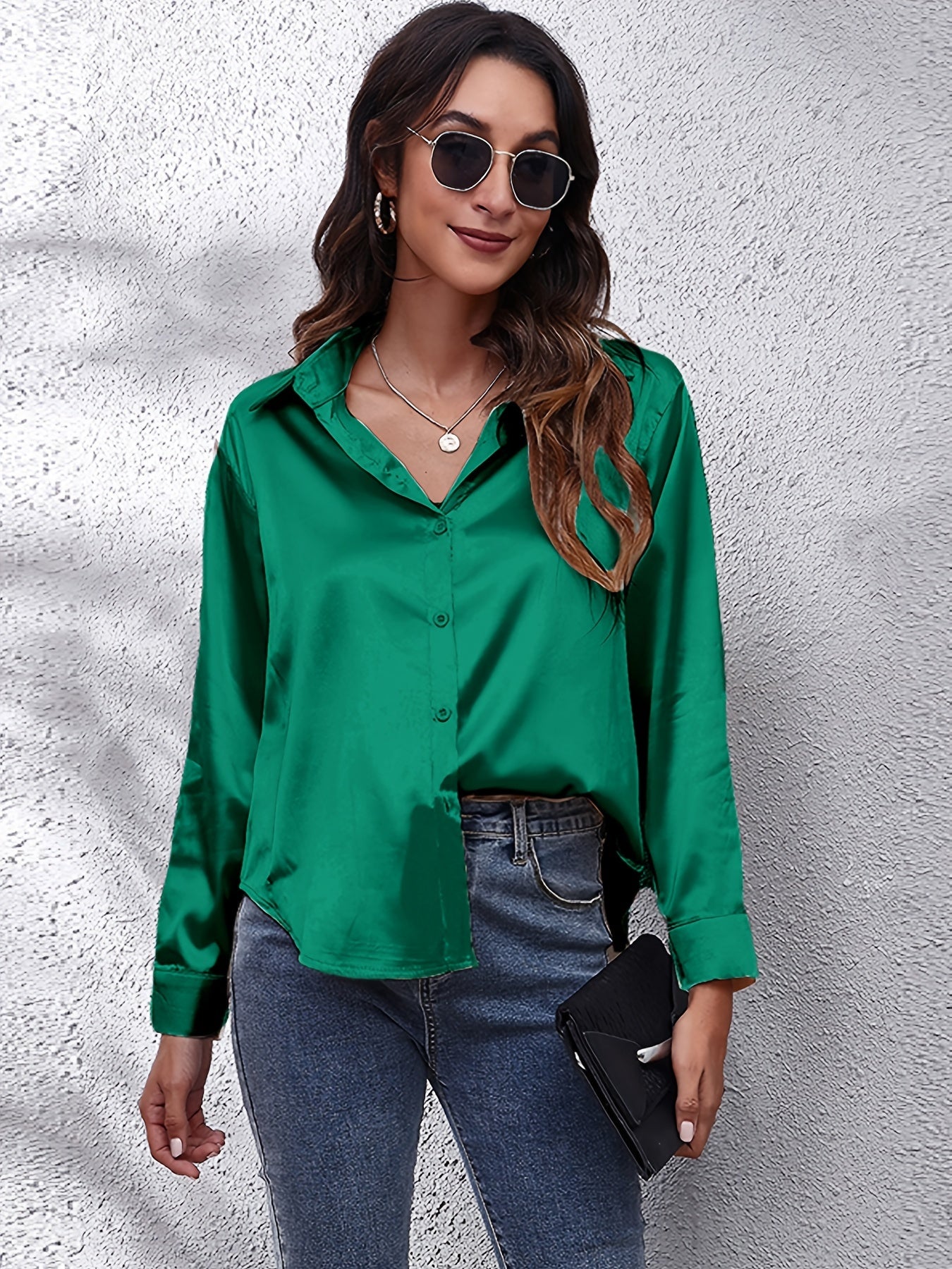 Hot Style In-Kind Shooting Satin Shirt Women'S Satin Imitation Long-Sleeved Shirt New European And American Cross-Border Women'S Clothing NovaCart