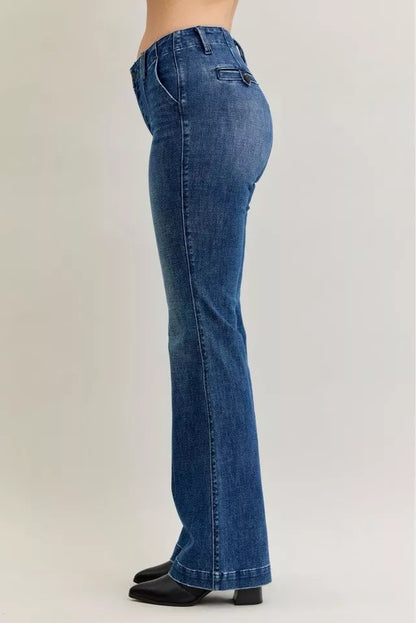 Judy Blue Full Size Mid Rise Bootcut Jeans with Welt Pockets Plus Size Garden Naked Curves