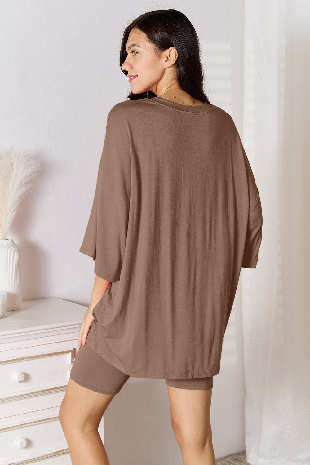 Basic Bae Full Size Soft Rayon Three-Quarter Sleeve Top and Shorts Set New Era Fashion LLc