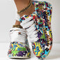 Round-Toe Thick-Sole Lace-Up Sneakers — Women’s Casual Print Shoes FitiqueFit