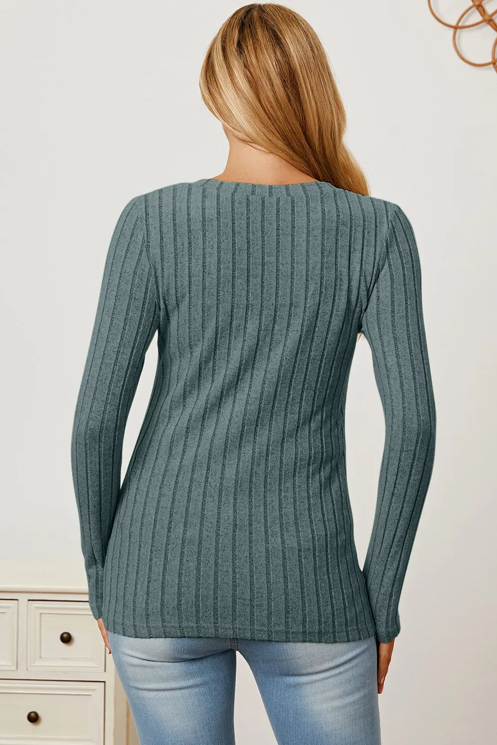 Basic Bae Full Size Ribbed V-Neck Long Sleeve T-Shirt New Era Fashion LLc