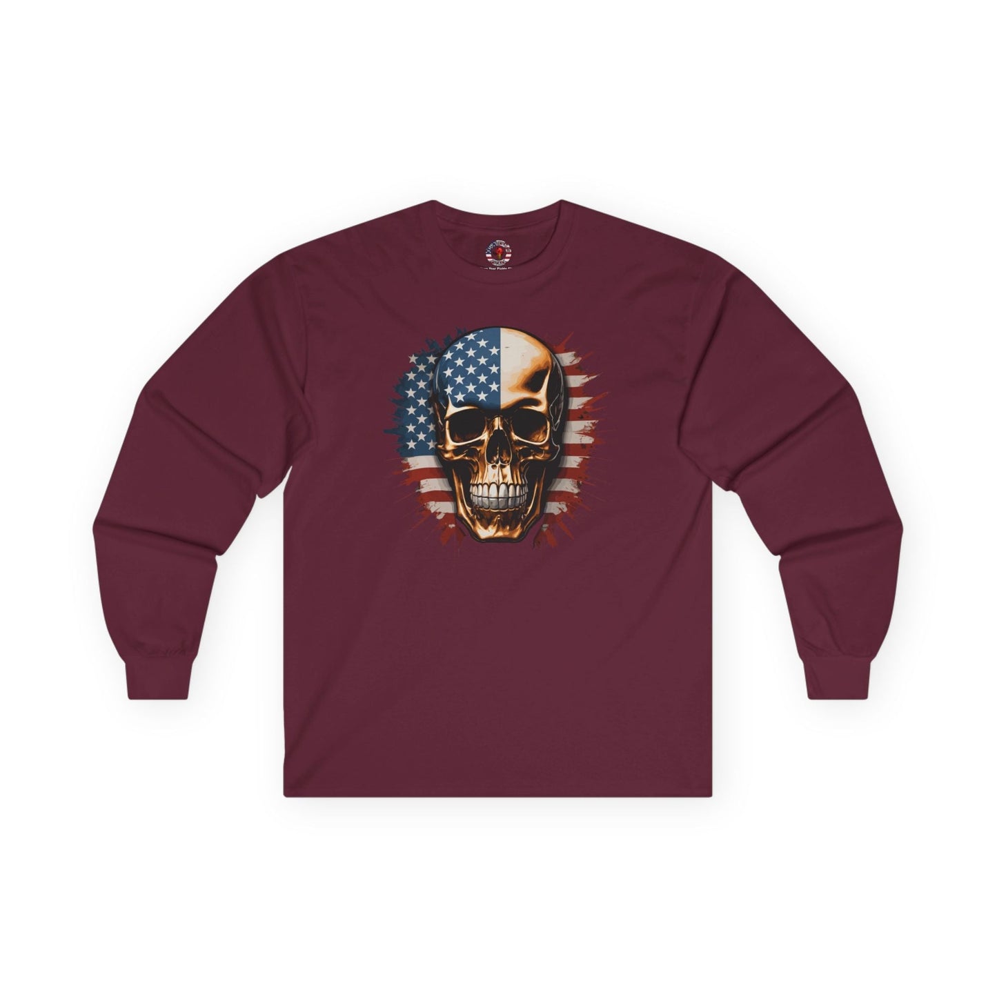 American Flag Skull Long Sleeve Tee The Devil's Pickle