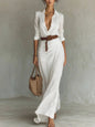 Women's Irregular Pleated Midi Dress – Elegant High-Waist Long Sleeve FitiqueFit