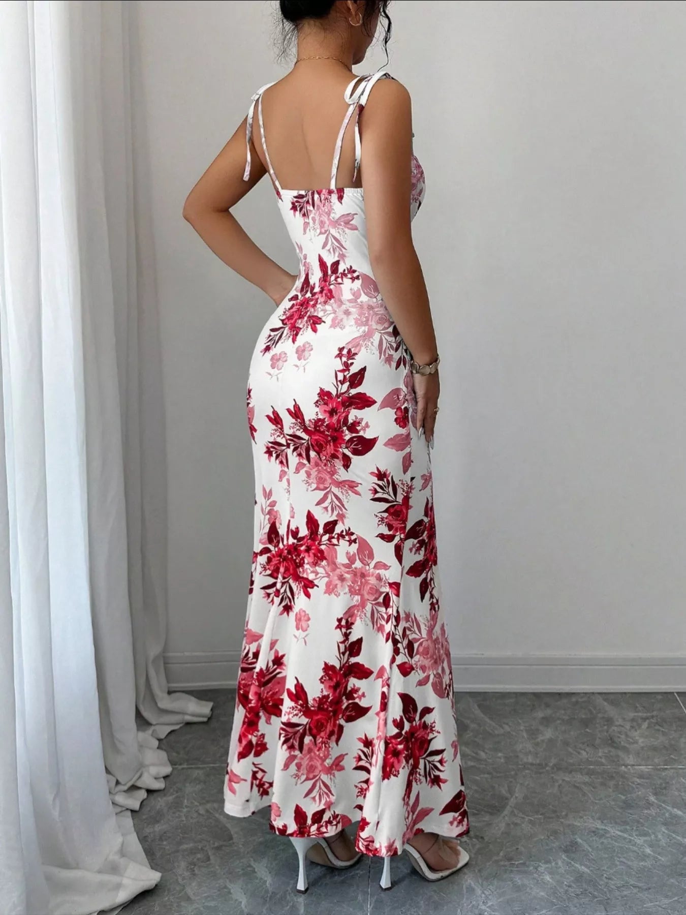 Printed Tie Strap Slit Maxi Dress New Era Fashion LLc